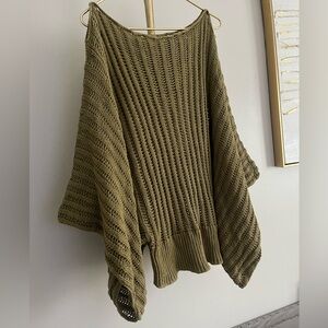 RICO 100% cotton grunge Elegant Olive Women's Poncho Sweater L